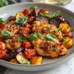 Crispy Chicken Parmesan with Roasted Vegetables
