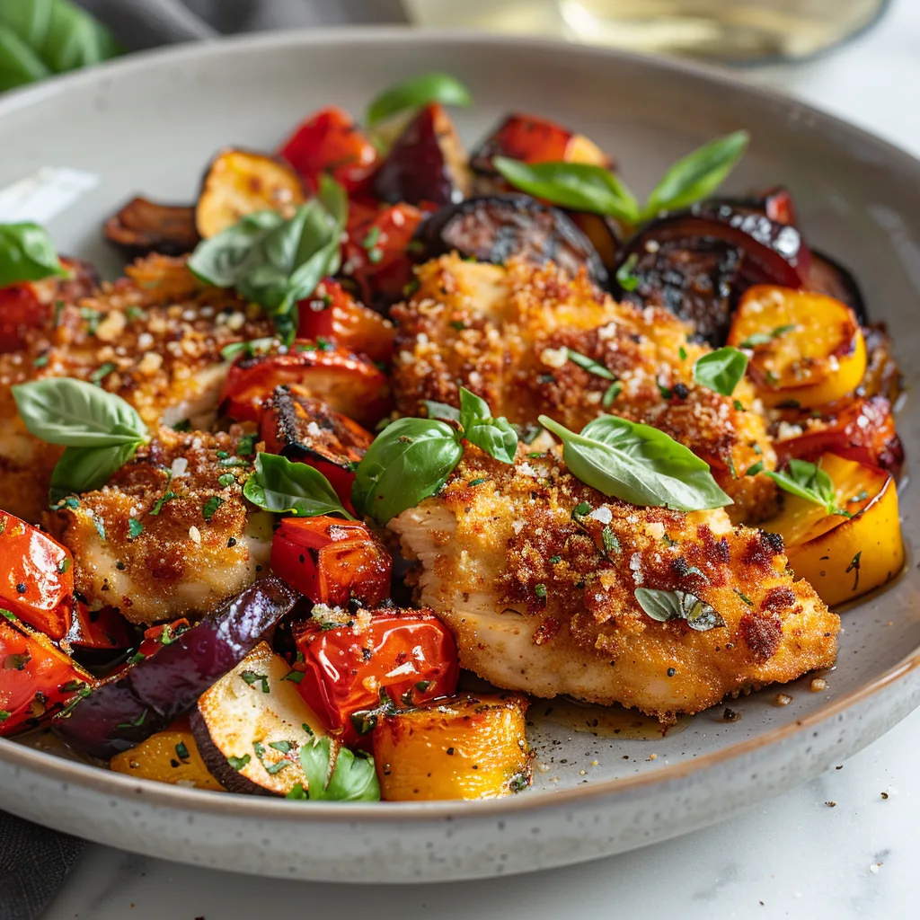 Crispy Chicken Parmesan with Roasted Vegetables