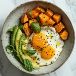 Sunny Side Up Eggs with Sweet Potatoes and Avocado