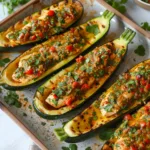 Salsa Verde Chicken Zucchini Boats