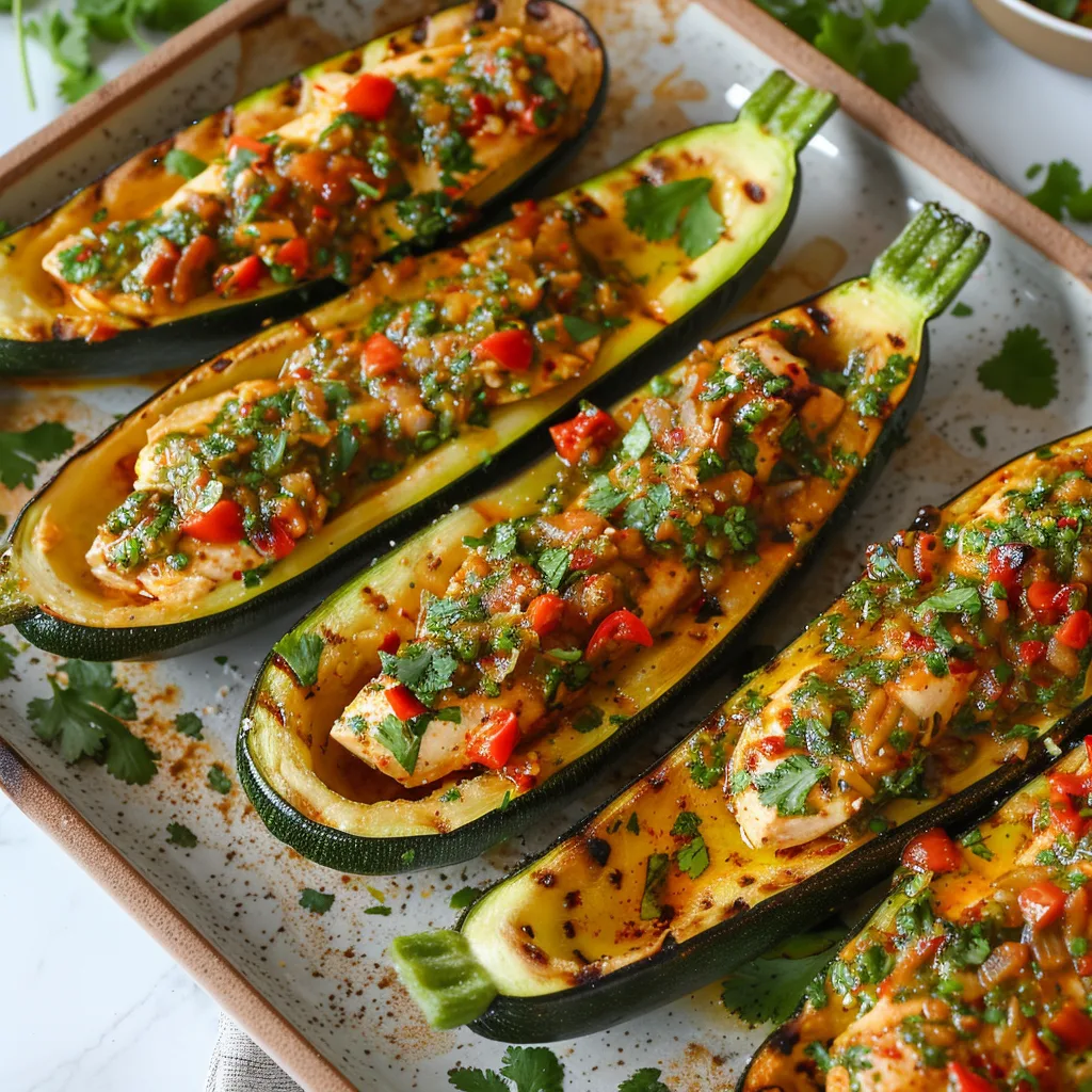 Salsa Verde Chicken Zucchini Boats