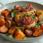 One Pan Honey Chicken with Sweet Potatoes