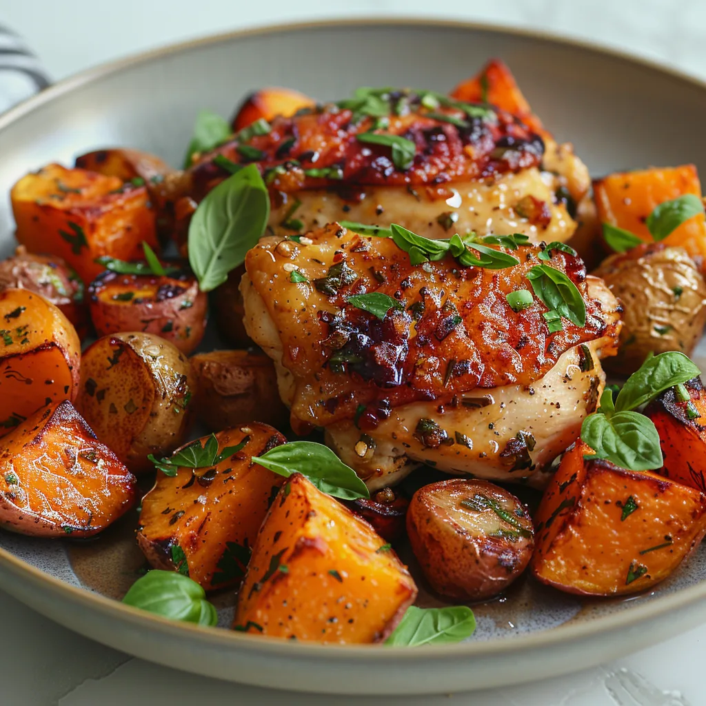 One Pan Honey Chicken with Sweet Potatoes