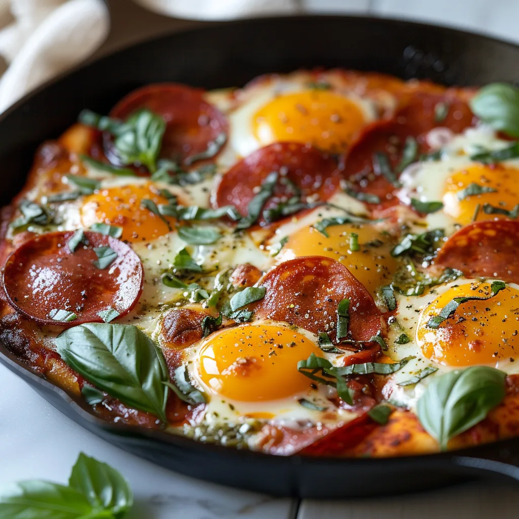 Pepperoni Pizza Eggs in a Skillet Recipe