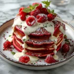 Red Velvet Pancakes with Cream Cheese Glaze