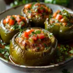 Enchilada Stuffed Peppers with Chile Verde Sauce