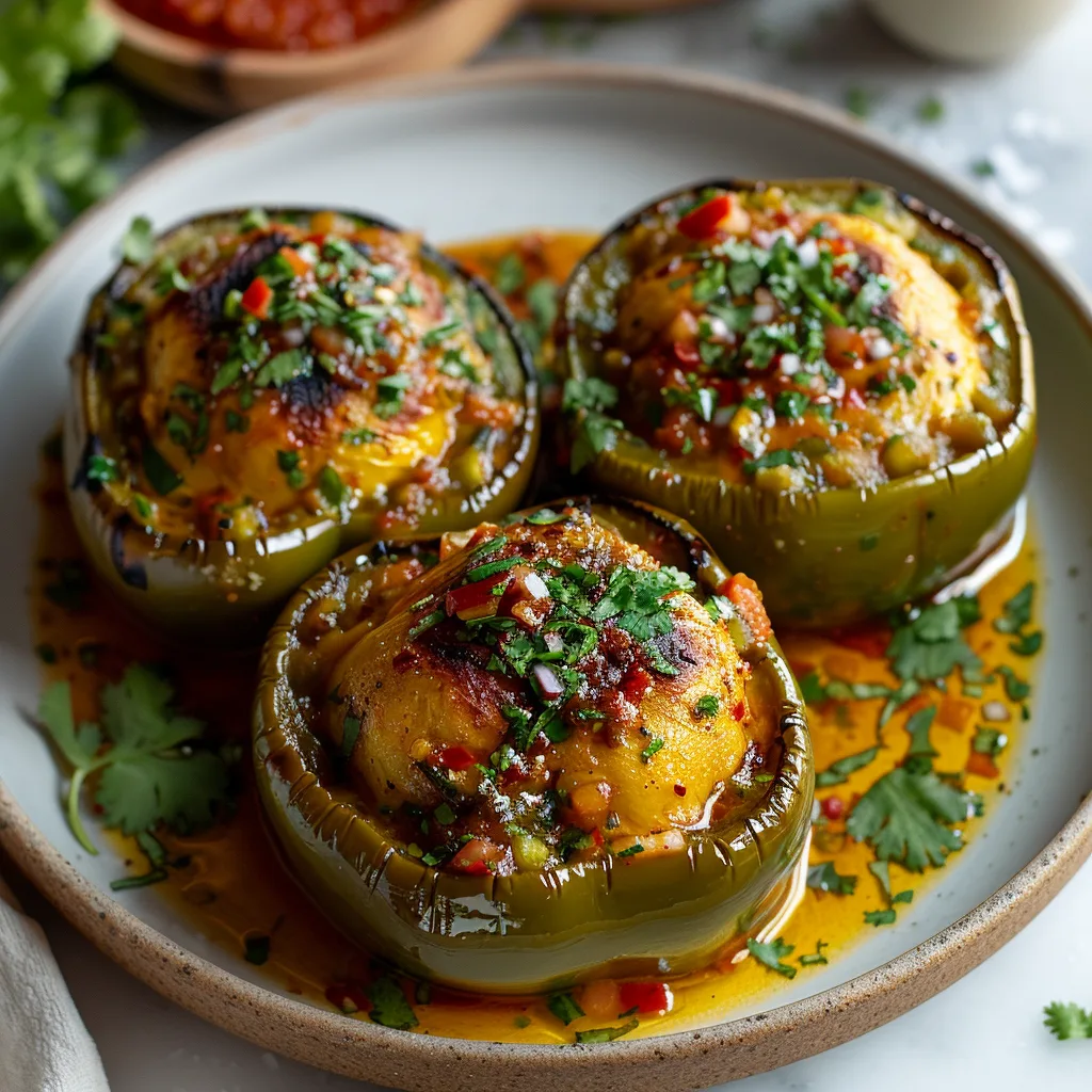Enchilada Stuffed Peppers with Chile Verde Sauce