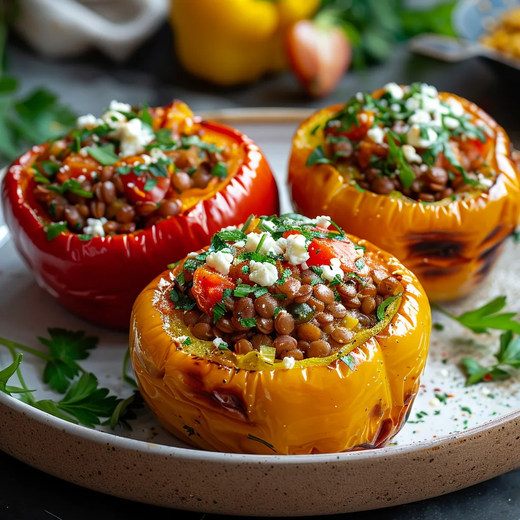 Vegetarian Lentil and Feta Stuffed Peppers