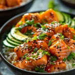 Spicy Salmon Sushi Bowls with Teriyaki and Gochujang