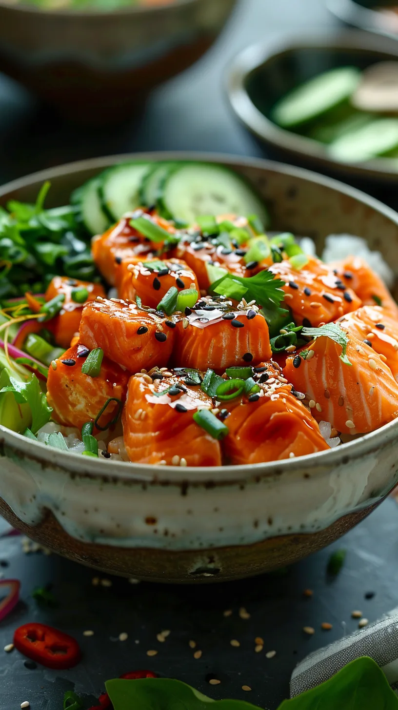 Spicy Salmon Sushi Bowls with Teriyaki and Gochujang