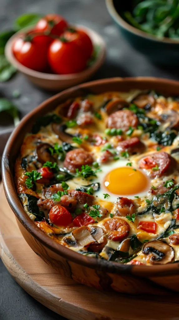 Sausage Spinach and Mushroom Egg Casserole Recipe