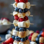 Red White and Blue Fruit Skewers with Marshmallows