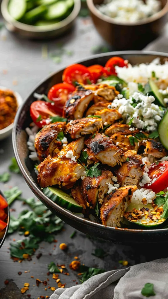 Chicken Shawarma Bowl with Hummus and Tzatziki