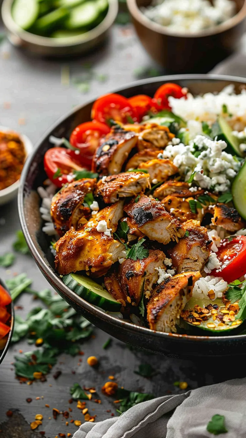 Chicken Shawarma Bowl with Hummus and Tzatziki