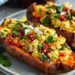 Breakfast Stuffed Sweet Potatoes with Scrambled Eggs