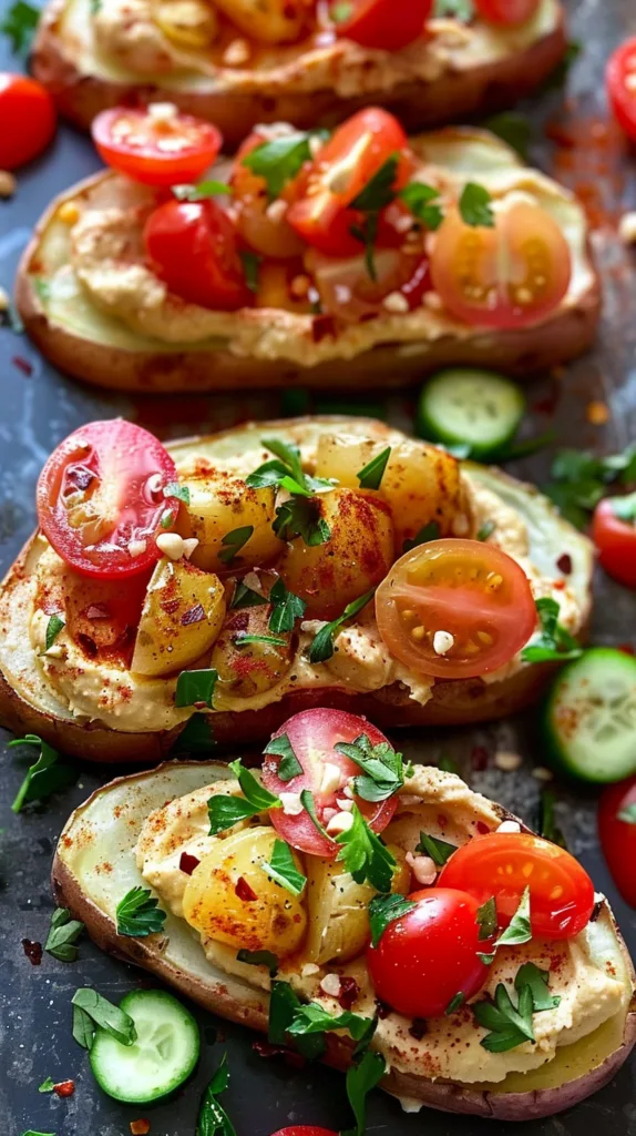 Baked Potato Toasts with Hummus: A Healthy Plant-Based Meal