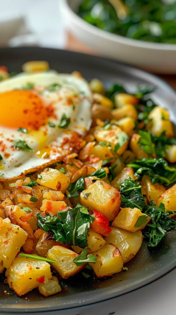 Easy Potato Hash with Spinach and Eggs Recipe
