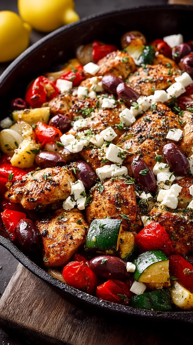Greek Chicken and Vegetable Skillet with Olives and Feta