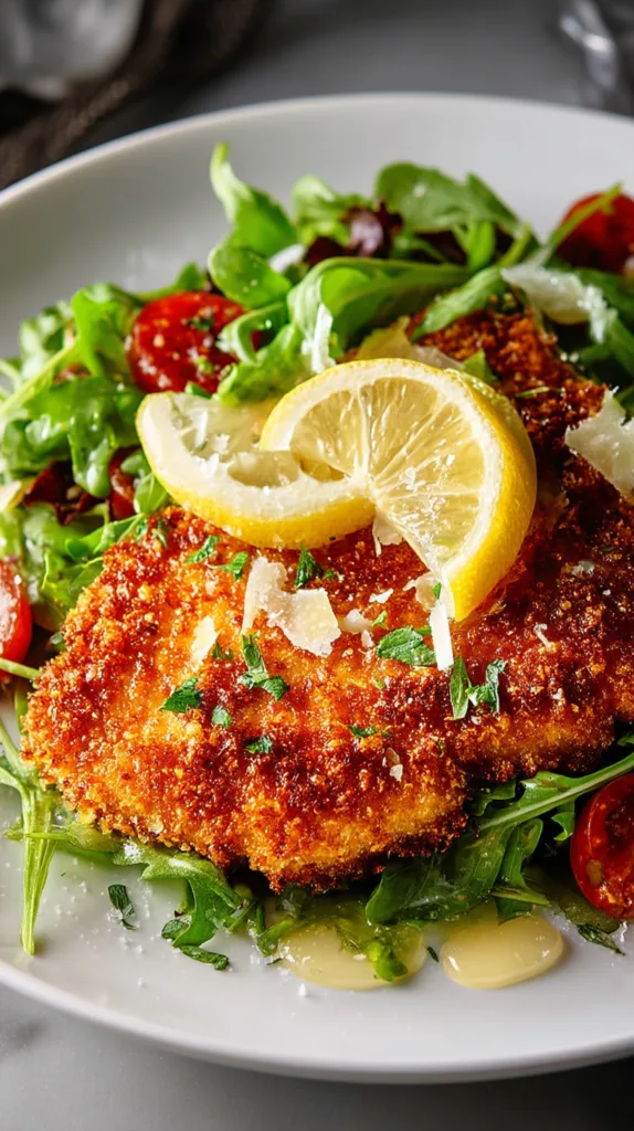 Panko Parmesan Crusted Chicken with Arugula Salad