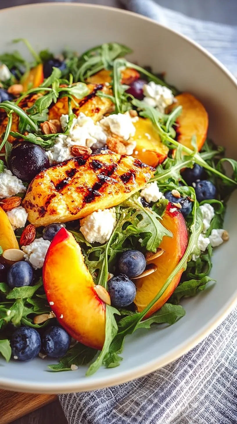 Grilled Peach, Blueberry, and Goat Cheese Arugula Salad