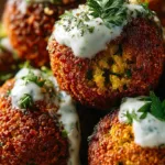 Baked Falafel Balls with Tahini Yogurt Dip