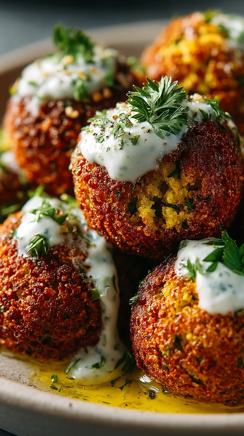 Baked Falafel Balls with Tahini Yogurt Dip