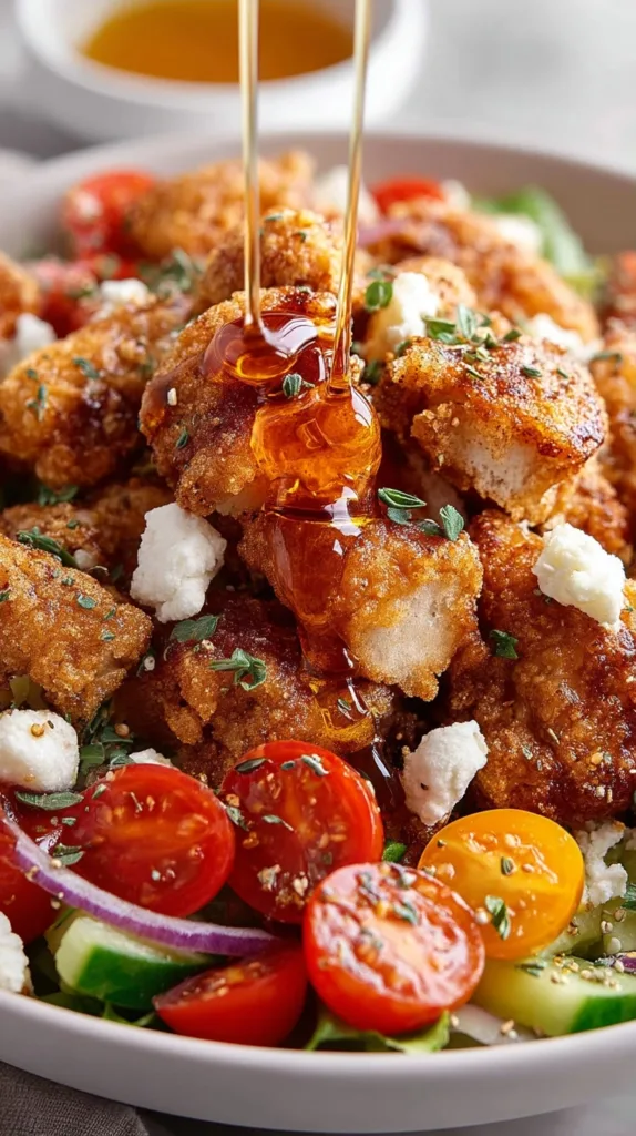 Hot Honey Chicken Salad Recipe with Feta Dressing
