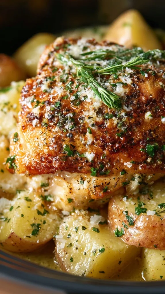 Slow Cooker Garlic Parmesan Chicken and Potatoes