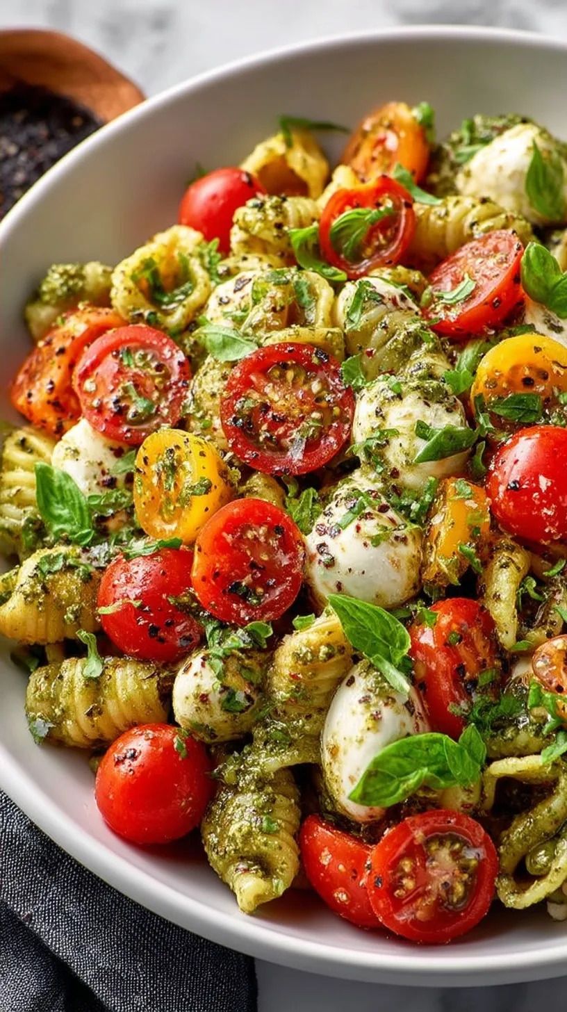 Pesto Pasta Salad with Tomatoes & Mozzarella