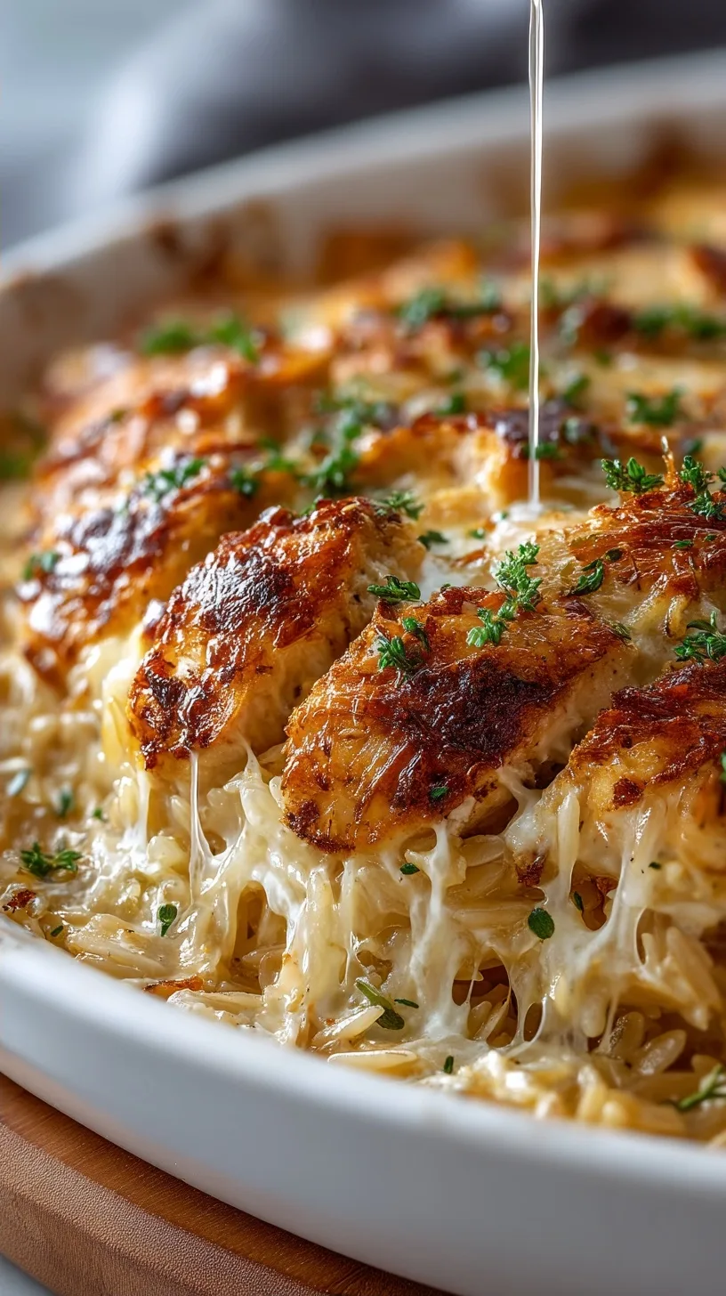 French Onion Chicken Orzo Casserole Recipe