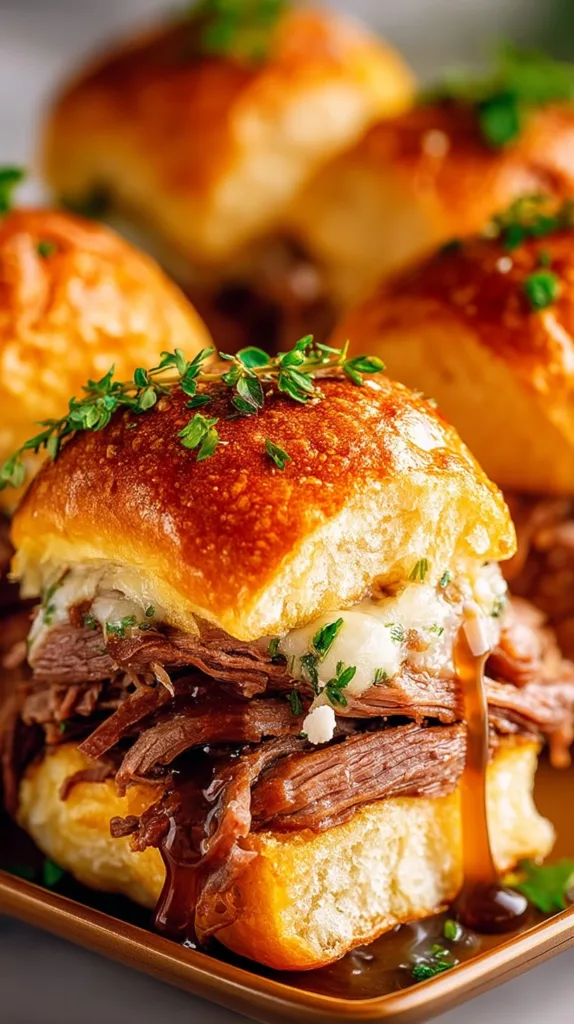 Easy French Dip Sliders Recipe with Savory Au Jus