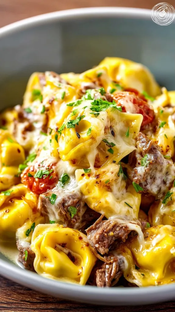 Crock Pot Cheesesteak Tortellini
