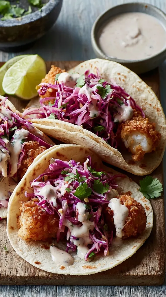 Crispy Fish Tacos With Red Cabbage Slaw
