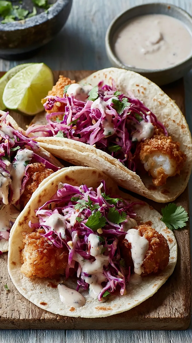 Crispy Fish Tacos With Red Cabbage Slaw