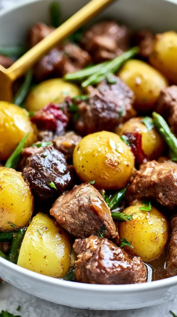 Slow Cooker Garlic Butter Beef Bites and Potatoes