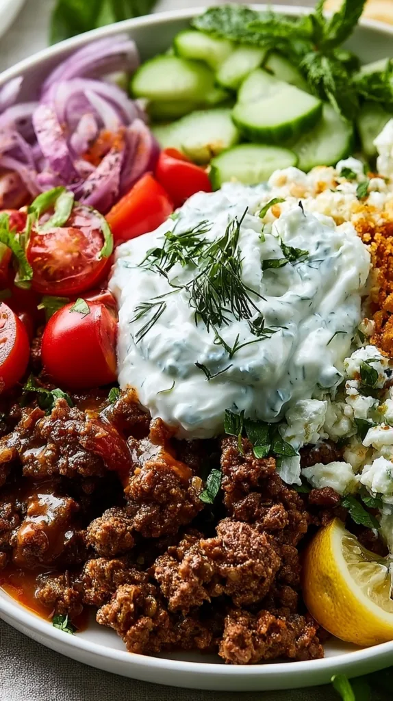 Greek Ground Beef Bowl with Tzatziki Recipe