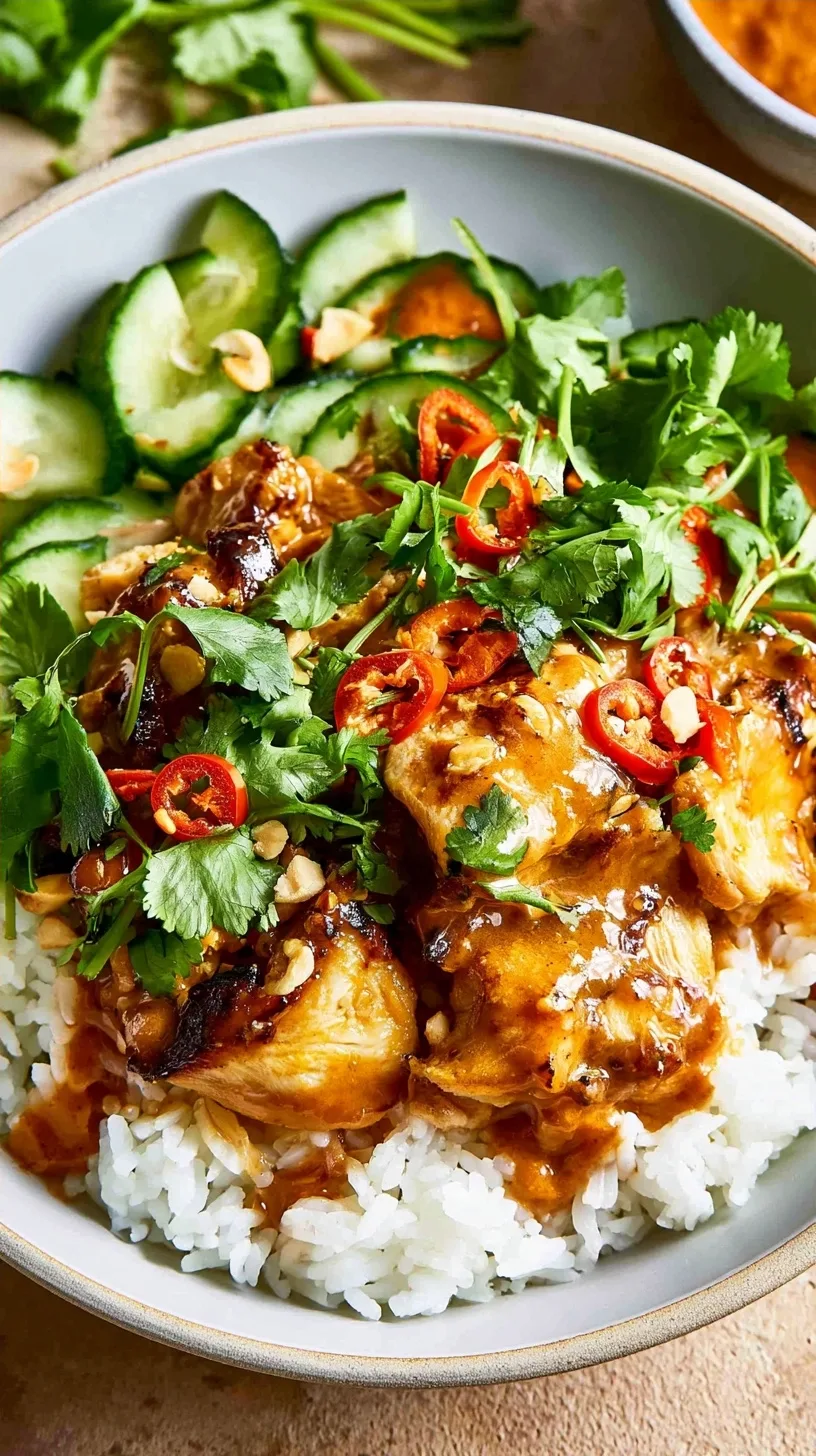 Chicken Satay Rice Bowls with Creamy Peanut Sauce