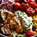 Chicken Souvlaki Bowls with Roasted Veggies and Tzatziki