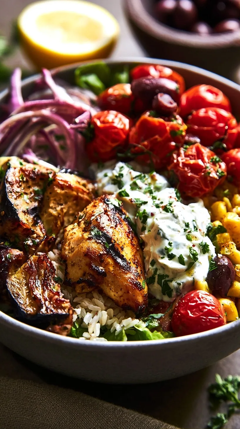 Chicken Souvlaki Bowls with Roasted Veggies and Tzatziki