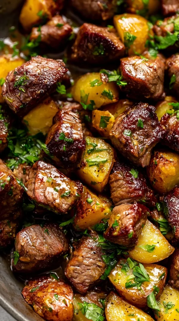 Garlic Butter Steak Bites and Potatoes Recipe