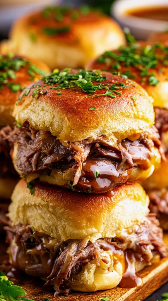 French Dip Sliders with Caramelized Onions