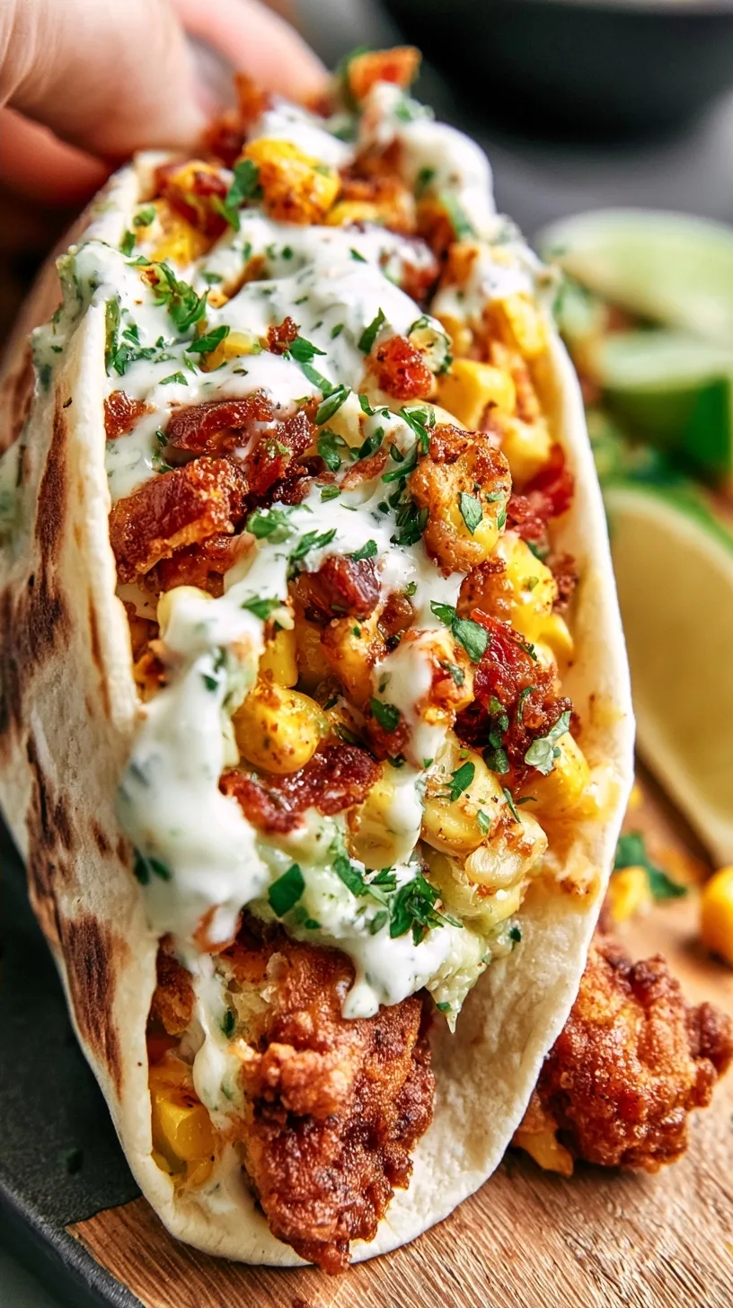 Fried Chicken Street Corn Tacos with Turkey Bacon