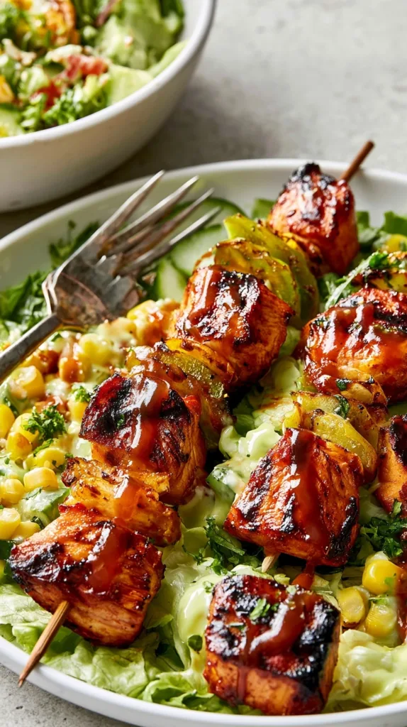 BBQ Chicken Skewer Salad with Creamy Herby Ranch