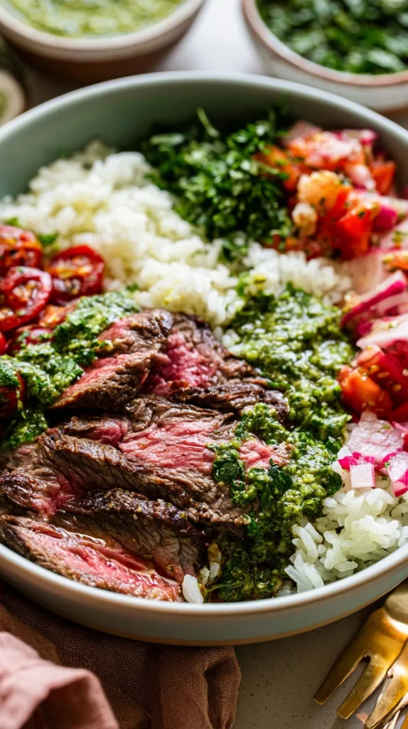 Skirt Steak Rice Bowls with Chimichurri Sauce