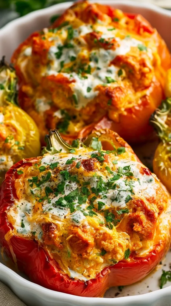 Buffalo Chicken Stuffed Peppers (Dairy-Free & Low Carb)