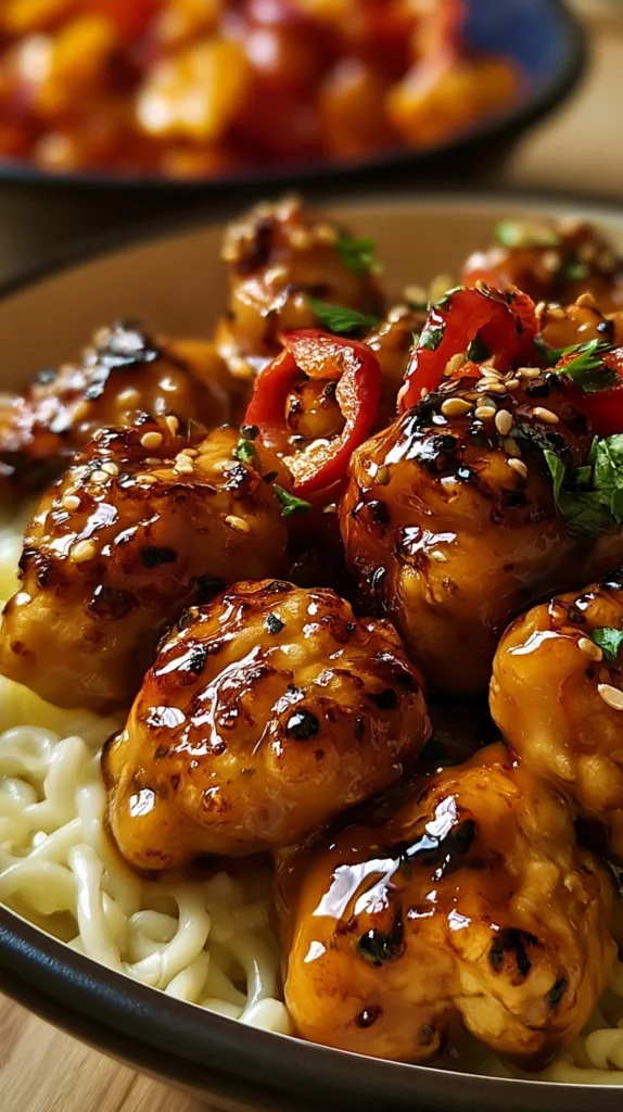 Sweet and Spicy Honey Pepper Chicken with Macaroni