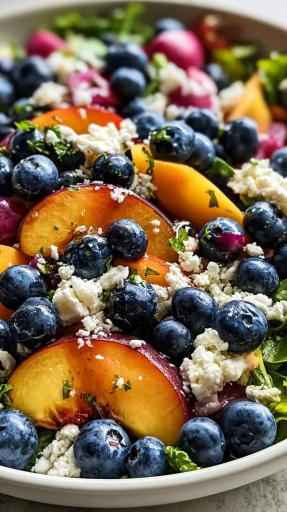 Blueberry Peach Feta Salad with Lemon Honey Vinaigrette