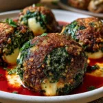Spinach Garlic Meatballs Stuffed with Mozzarella Recipe