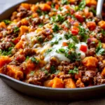 Southwest Ground Beef and Sweet Potato Skillet