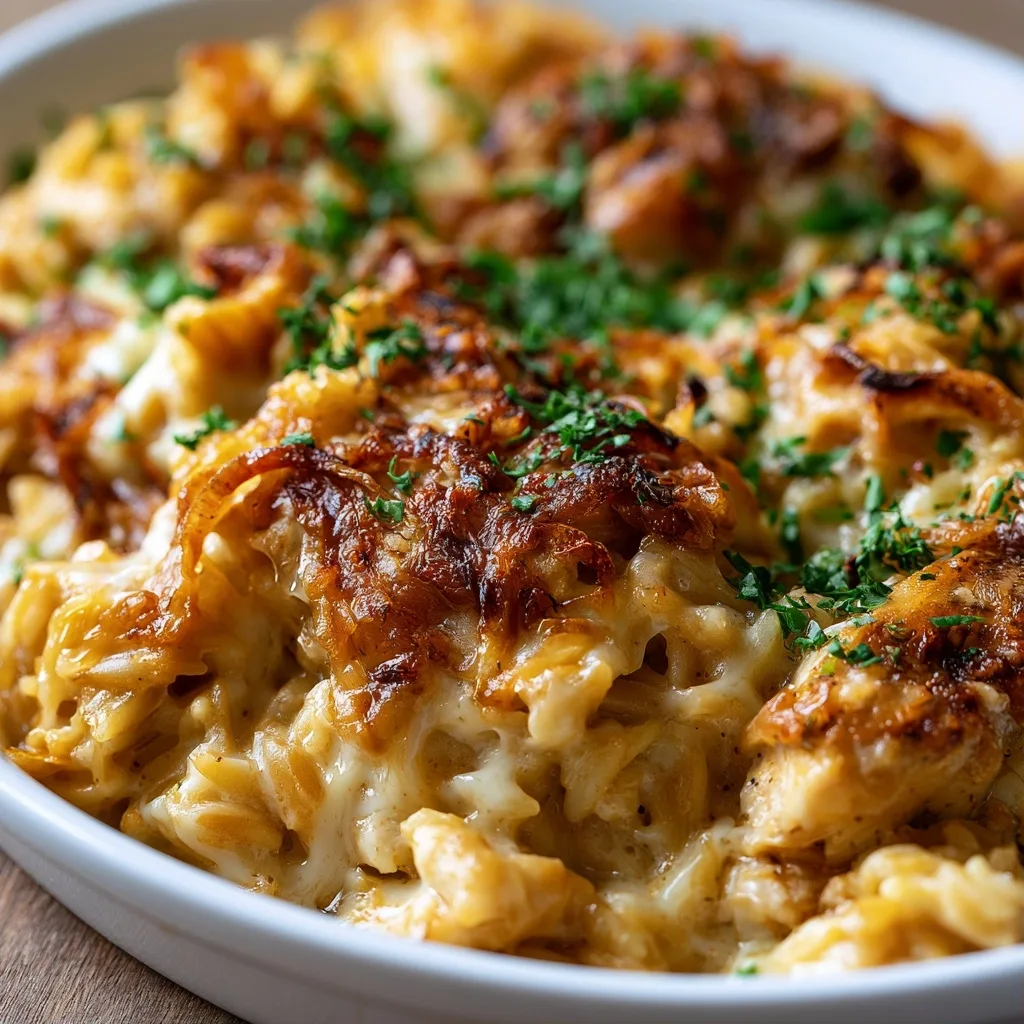 French Onion Chicken Orzo Casserole Recipe